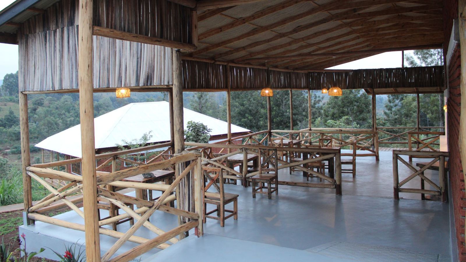 Covered dining terrace overlooking the forest